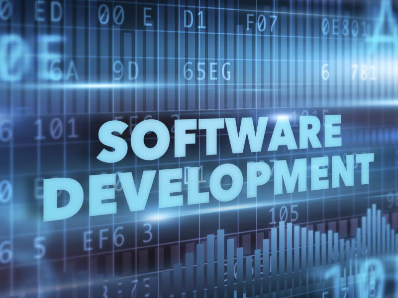 Software development concept blue text blue background